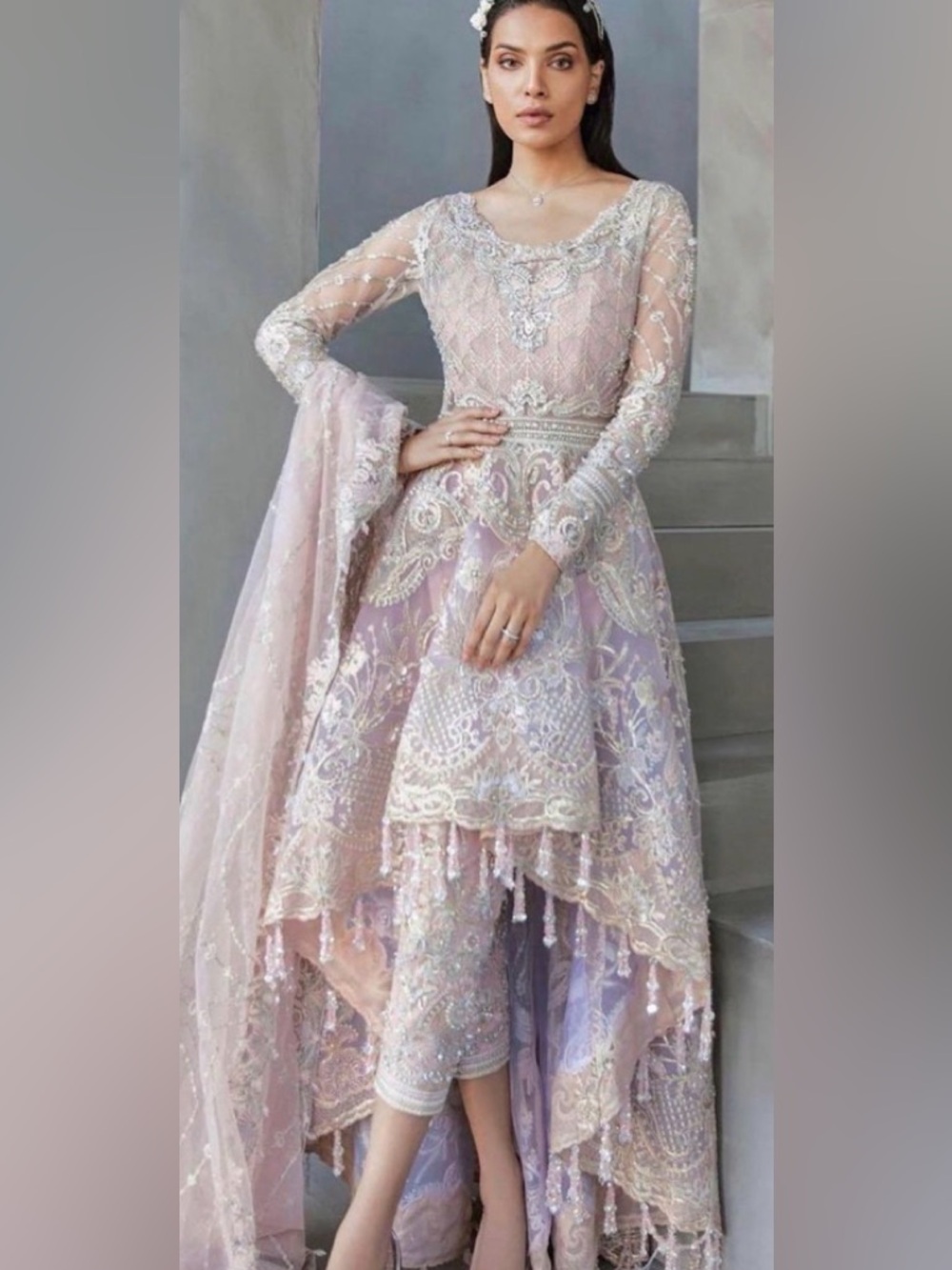 Embroidered Pastel Pink & Lavender Formal Dress Overlay
